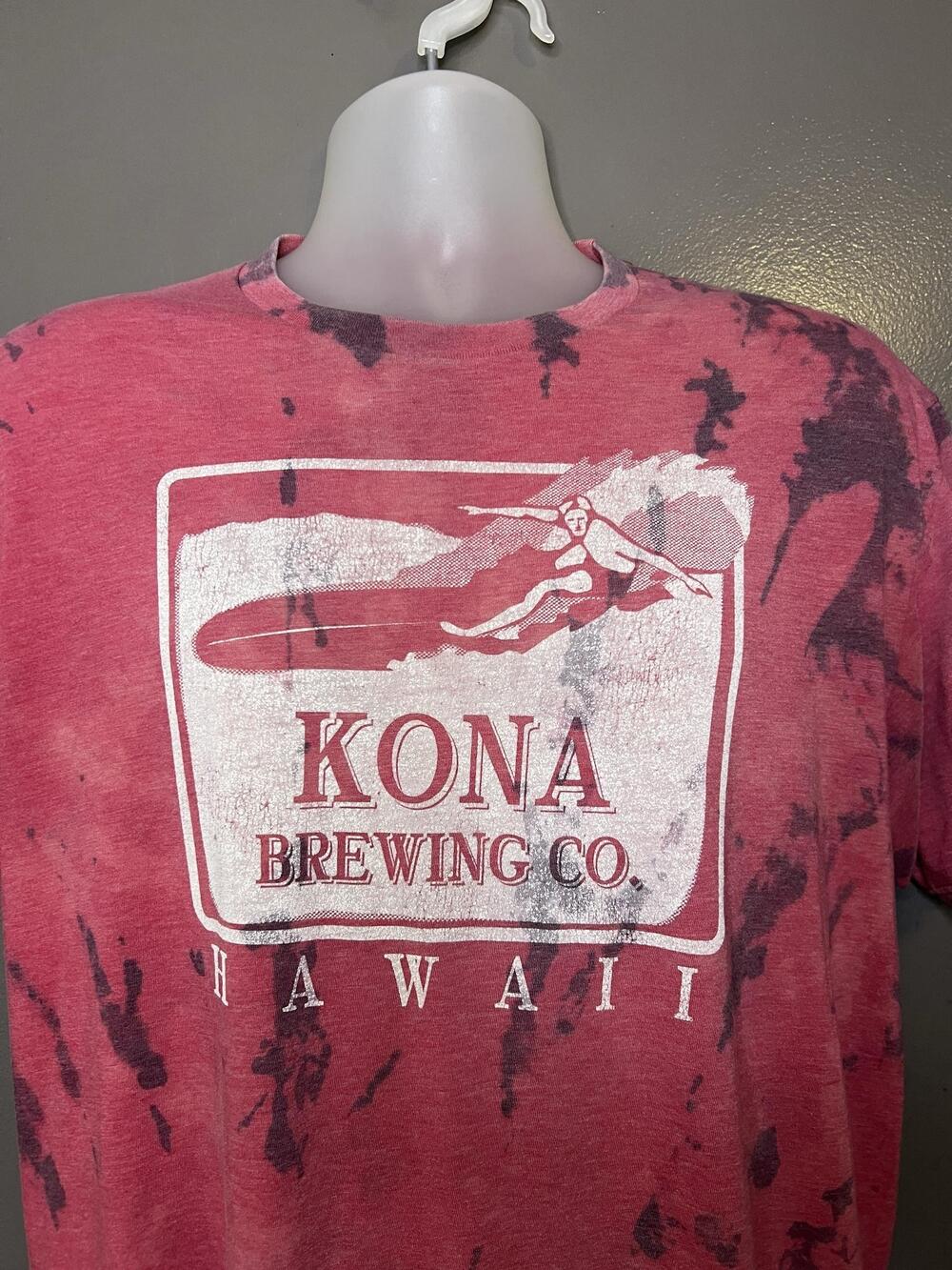 Kona Brewing Co Shirt Mens Large Red Tie Dye Hawaii Graphic Tee Beer Surf Logo